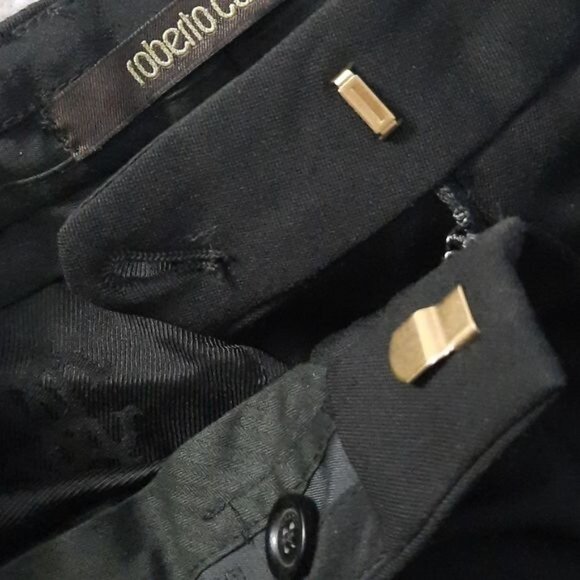 Roberto Cavalli Black Women Wool Blend Slit Hip Pockets Tuxedo Pants IT 48 US 12 - Picture 4 of 13